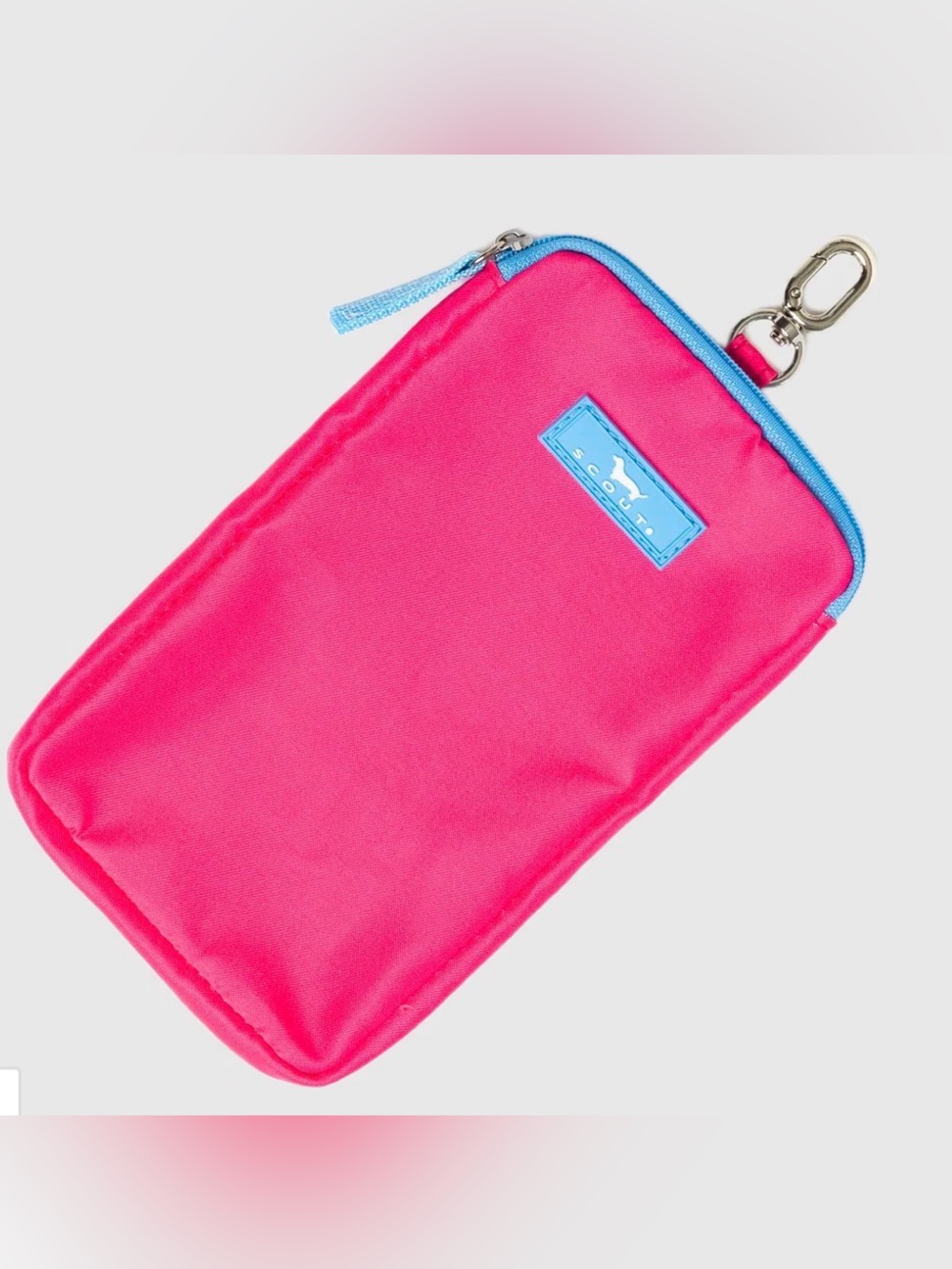 Scout Pink Phone Pouch with Blue Trim and Clip